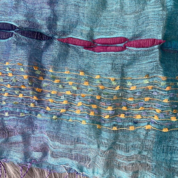 Embroidery beading tassels 100% silk women's long scarf shawl 25” Wide/65” Long - Picture 3 of 7